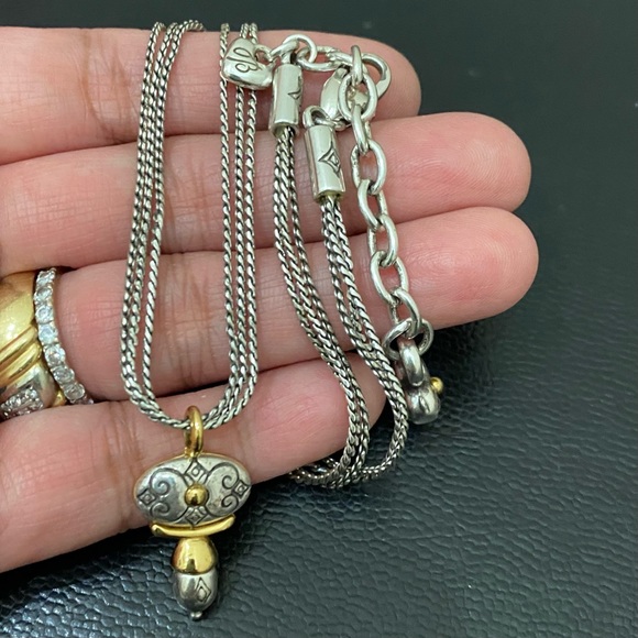 Retired BRIGHTON Venezia Gold/Silver Scrolled Oval Pendant 3-Strand Necklace - Picture 2 of 13